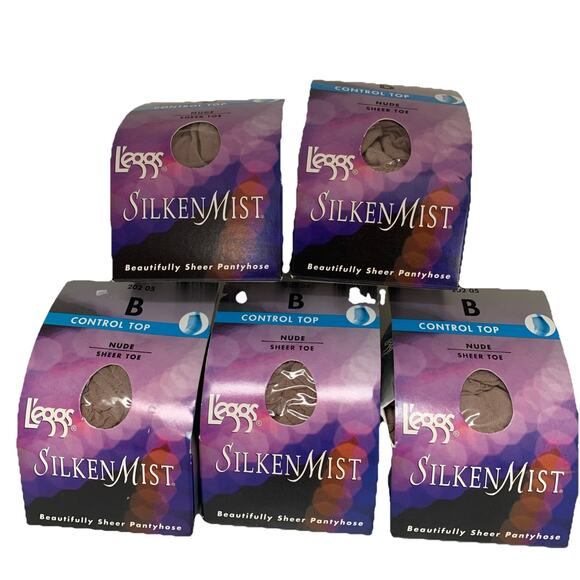 New Lot of 5 Leggs Silken Mist Sheer Toe Control Top Pantyhose Nude Size B 20205 - Picture 1 of 4